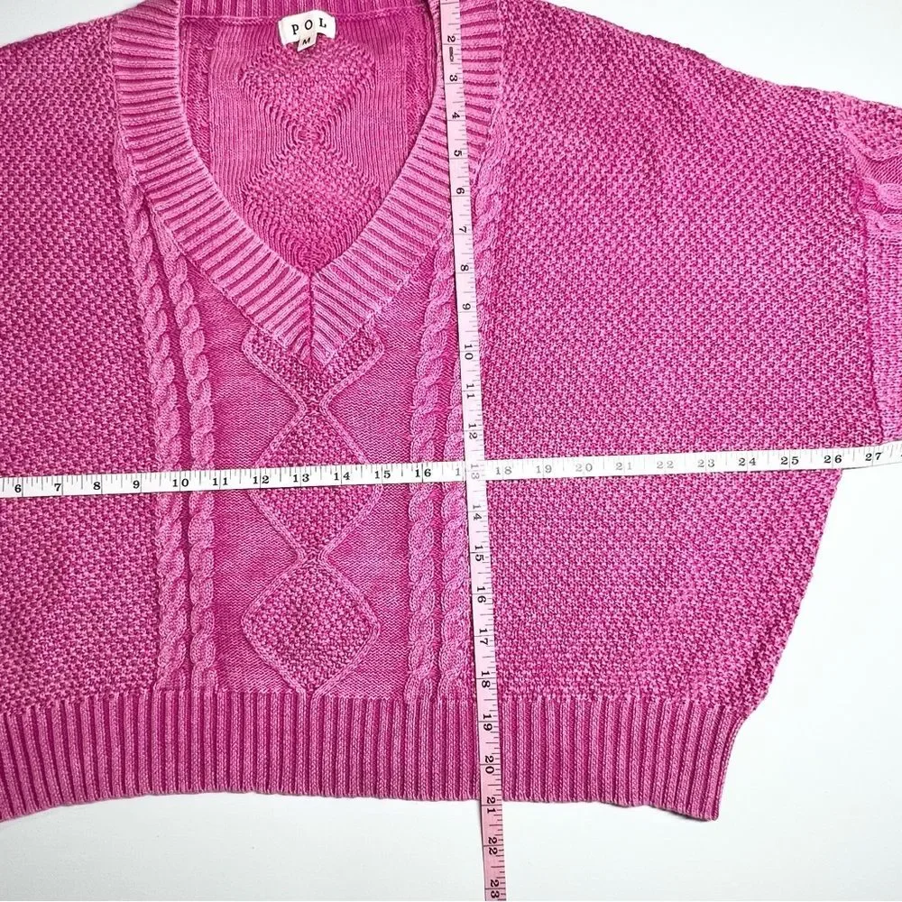 POL Mineral Washed Pink Cable Knit Relaxed Fit Sweater Medium